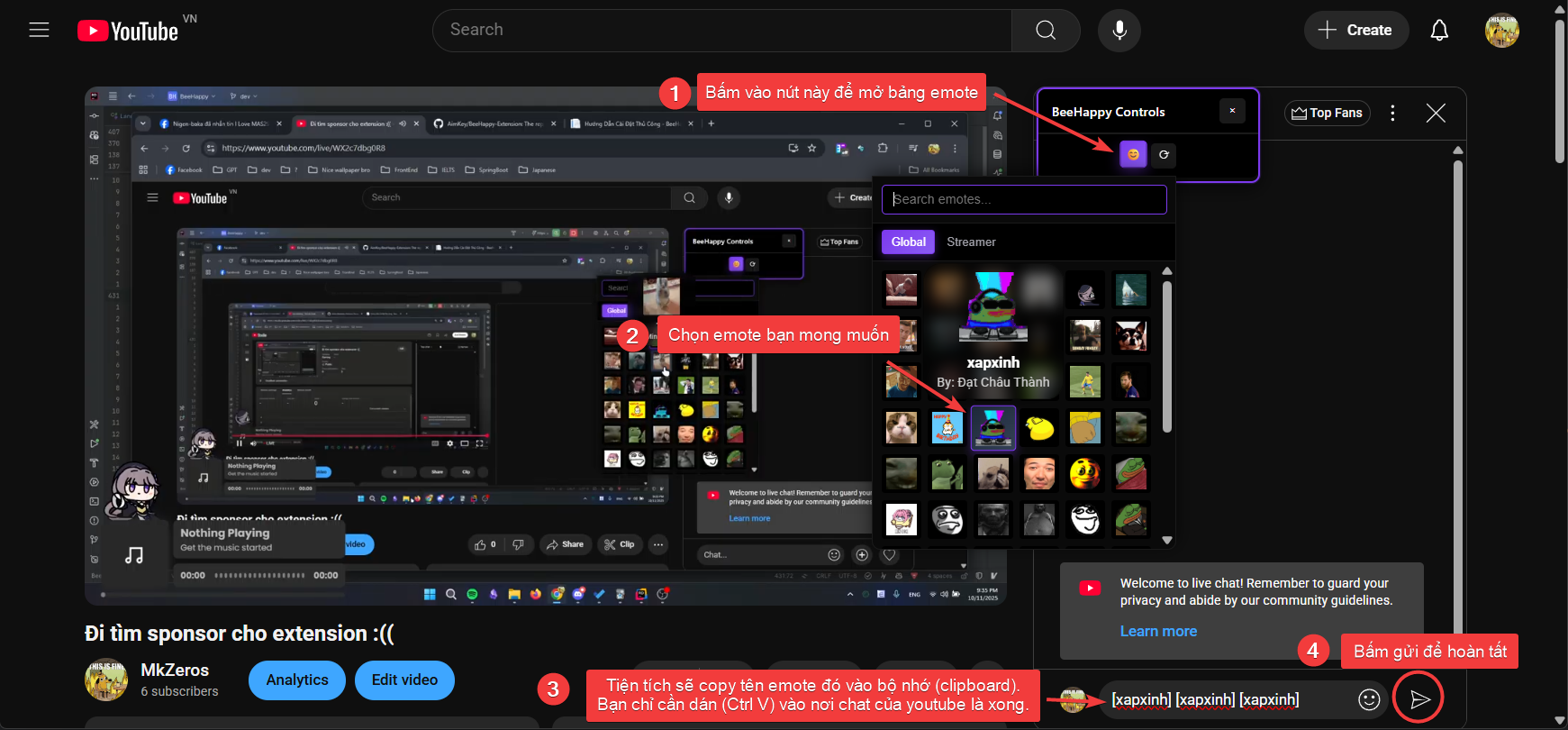 Quá trình sử dụng emote